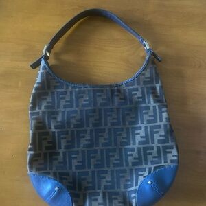 Fendi Blue and Brown Hobo Bag